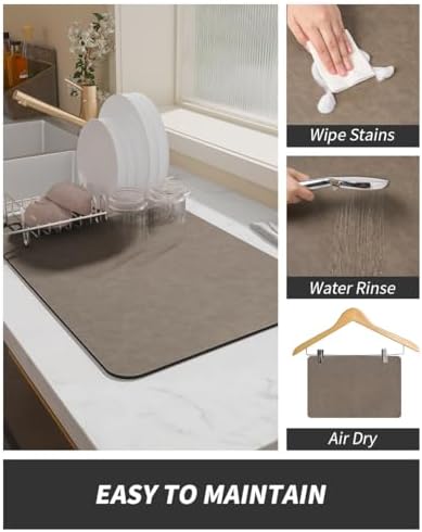 AMOAMI Coffee Mat Hide Stain Rubber Backed Absorbent Dish Drying Mat for Kitchen Counter - Fits Under Coffee Maker or Machine - Image 4