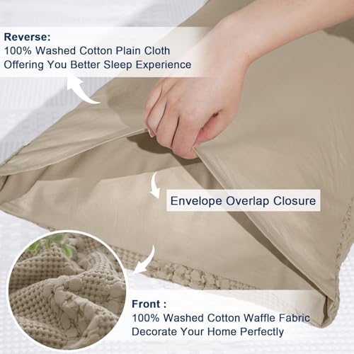 PHF 100% Cotton Waffle Pillow Shams Standard Size, 2 Pack 20" x 26" Soft Skin-Friendly Pillowcases, No Filling, Aesthetic Woven and Breathable Waffle Weave Pillow Case Covers for Bed, Simply Taupe - Image 4