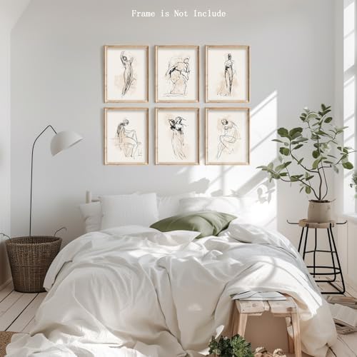 Vodefoad Figure Sketch Art Print Neutral Gallery Wall 6Pcs Set Soft feminine lines Abstract Wall Prints Boho Neutral Line Art Minimalist Bedroom Decor Vintage Drawing Art Female Prints Unframe - Image 5