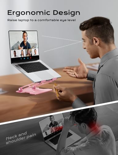 JCZT Adjustable Laptop Stand for Desk, Metal Foldable Laptop Riser, Pink - Image 2