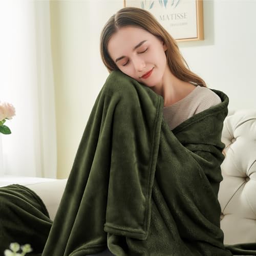 BEDELITE Fleece Blanket Soft Plush Throw for Couch Olive Green 50"x60" - Image 3