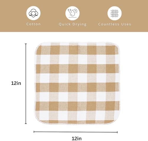 Waffle Weave Plaid Dish Cloth, Dish Cloth 12x12"Set of 8 - Beige & White - Image 2