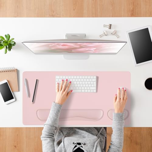 Pink Leather Desk Pad and Keyboard Wrist Rest, 27.6"x13.8" - Image 6