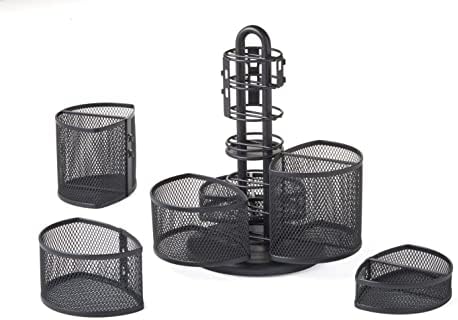 Nifty Desk and Office Organizing Carousel – Modern Black Powder Coated Finish, 6 Compartments with Dividers, Spins 360-Degrees, Lazy Susan Platform, Office Desk Organizer, Removable Top - Image 6