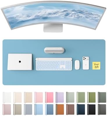 YSAGi Leather Desk Protector, Office Mat, Large Mouse Mat, Non-Slip PU Leather Blotter, Laptop Desk Mat, Waterproof Writing Pad for Office and Home (Sea Blue, 47" x 17") by YSAGi