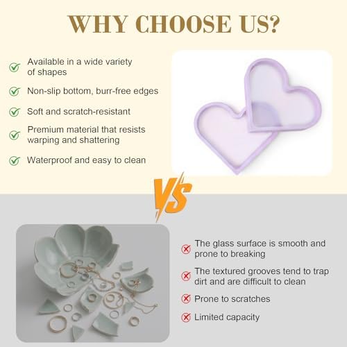 BLESWIN Cute Heart Silicone Jewelry Dish, Soft Ring Holder Tray, Small Trinket Bowl for Keys Earrings Necklace, Aesthetic Home Decoration Gift for Women Girls Mom Best Friend, Purple - Image 4