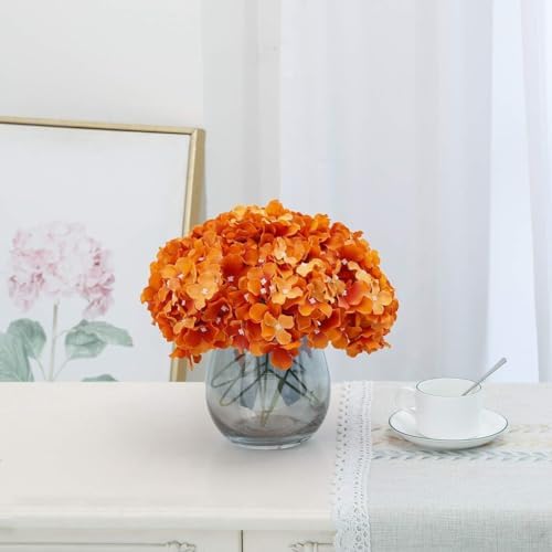 Fake Orange Hydrangea Artificial Flowers - Faux Silk Hydrangeas Flowers Heads with Stems Real Touch for Home Wedding Party Table Decor(Orange,Pack of 10) - Image 6