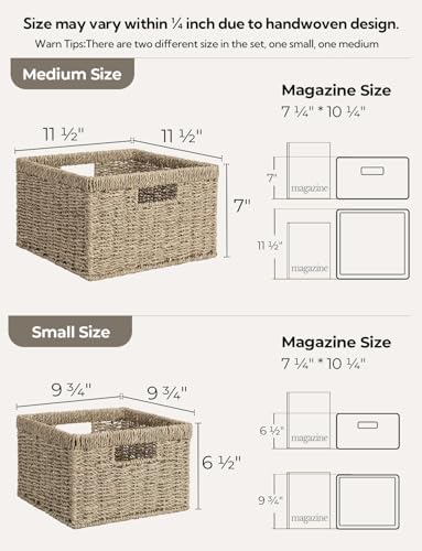 StorageWorks Wicker Storage Baskets for Shelves, Seagrass Baskets, 2-Pack - Image 2