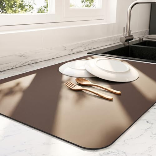 Ecotrim - Dish Drying Mat for Kitchen Counter | Coffee Bar Mat for Countertops | Heat Resistant Drainer Mat with Non-slip Rubber Backed | Hide Stain Kitchen Absorbent Draining Mat | Brown 18"x28" by Unknown