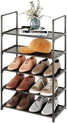 5-Tier Stackable Shoe Rack, Narrow Shoe Stand for 10-12 Pairs Shoe and Boots Organizer Storage Shelf Space Saving for Closet, Entryway and Hallway(Black) by Yegazte