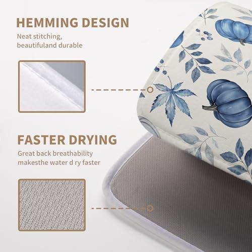 Fall Dish Drying Mat Blue Pumpkin Maple Leaves Drying Mats for Kitchen Counter 16x18 Inch Autumn Thanksgiving Absorbent Microfiber Dish Draining Mat Dishes Pad with Hanging Loop - Image 4