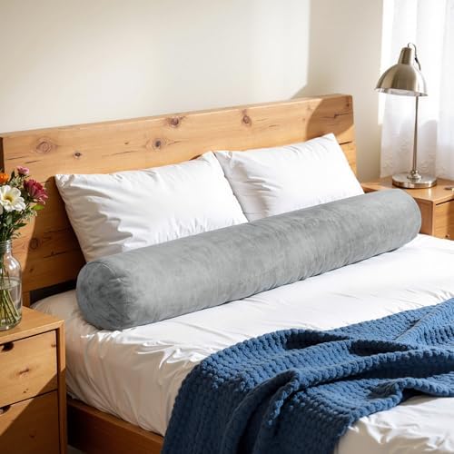 SyMax 7.8"x47" Body Pillow for Adults, Long Round Body Pillow for Adults, Bolster w/Removable Polyester Cover, Headboard Gap Filler Pillow, Light Grey by SyMax