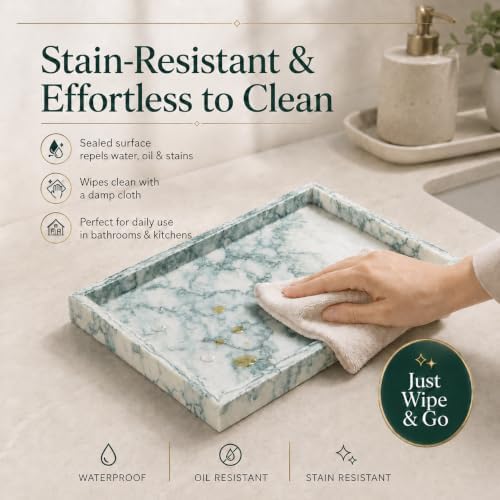 Natural Marble Decorative Tray, 11.8"x7.87" Solid Stone Serving Tray with Raised Border, Versatile Rectangle Organizer for Entryway Key, Coffee Table, Nightstand, Jewelry & Home Accent (Green) - Image 5