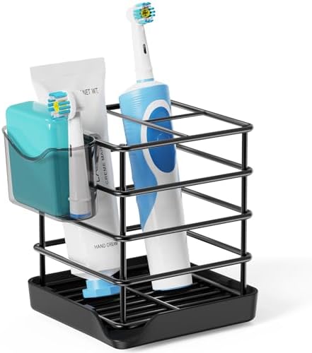 Toothbrush Holders, Bathroom Storage Organizer with Small Box,Black,3 Slots by Chintu