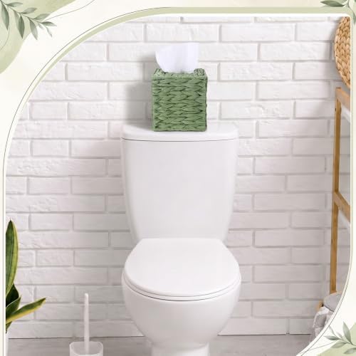 Sage Green Tissue Box Cover Water Hyacinth Bathroom Tissue Holder,Cube - Image 4
