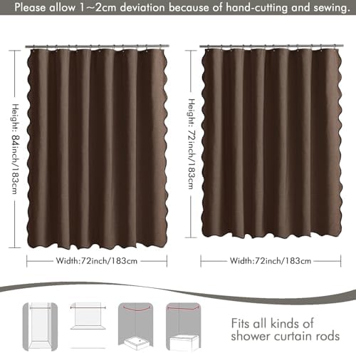 MIULEE 72"x84" Extra Long Scalloped Linen Shower Curtain Brown - Image 6