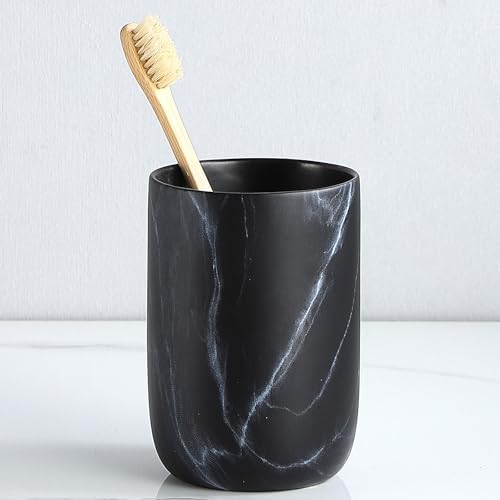 Black Marble Toothbrush Holder - Ceramic Toothbrush Holders for Bathrooms Toothbrush Toothpaste Holders Set, Black Bathroom Tumbler Cups Reusable Toothbrush Mouthwash Cup, Bathroom Counter Organizer. by BSDISP