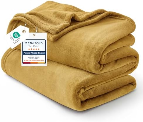 Bedsure GentleSoft Yellow Gold Fleece Throw Blanket - 300GSM Blankets for Couch, Sofa, Bed, Soft Lightweight Plush Cozy Throws for Toddlers, 50x60 inches by BEDSURE