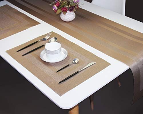 PIGCHCY 72 inches Table Runner,Table Centerpiece, Heat Resistant Vinyl Woven Washable Table Mats Sets (Champagne) - Image 5
