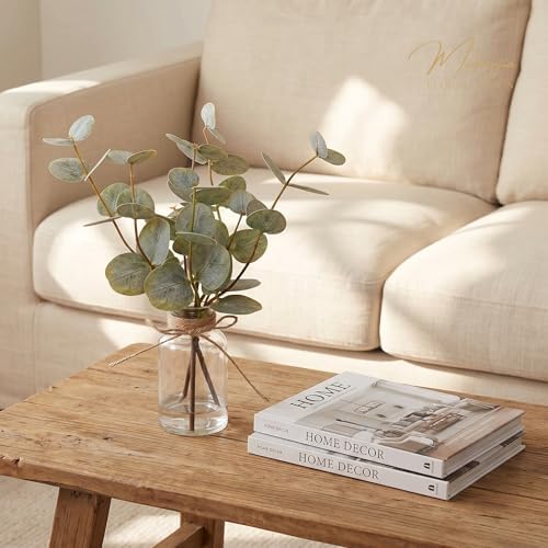 Muhanjia Artificial Eucalyptus Stems in Glass Vase with Faux Water,3Pcs Fake Plant with Double-Sided Green Leaves for Centerpiece(Double-Sided Green Eucalyptus) - Image 4