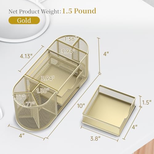 SUPEASY Mesh Desk Organizer, Pen Holder for Desk with 2 Drawers, Yellow - Image 3