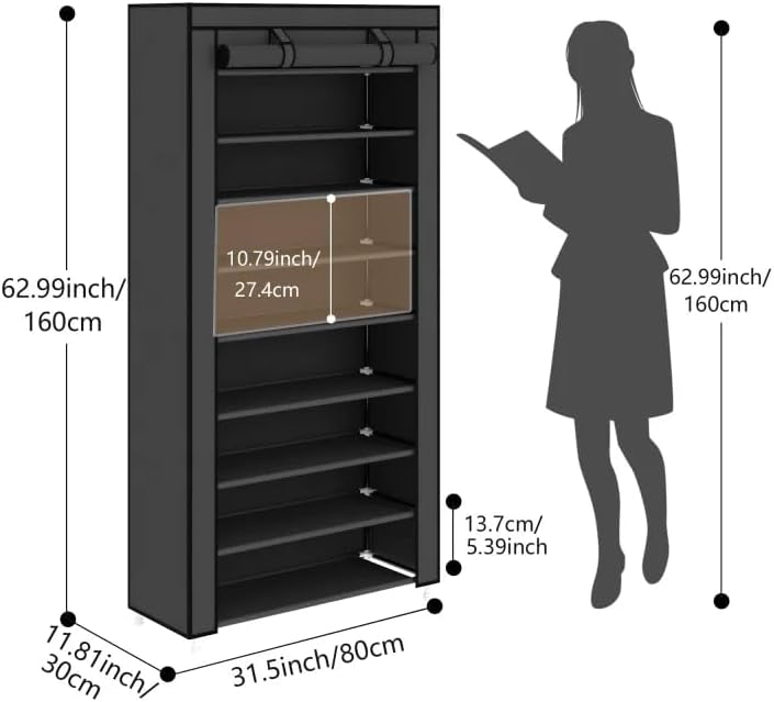 Calmootey 9-Tier Shoe Rack Organizer with Dust Cover for Bedroom, Entryway - Image 3