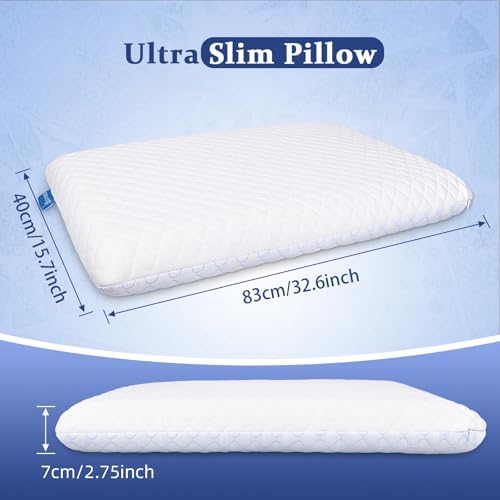 SofGlowly Ultra Thin Flat Pillows for Sleeping King Size -33x16 Inch, Cooling Memory Foam Pillow 2.75 inch Height Ultra Thin Pillow,Slim Bed Pillows for Stomach Back Sleeper - Image 4