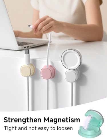 Magnetic Cable Clips, Adjustable Cord Holder Management, Adhesive Wire Keeper Organizer for Home Office Desk Phone PC Car Wall Desktop Nightstand Appliance (9-PCS White_Purple_Cyan_Apricot) - Image 2