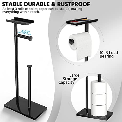 CISILY Black Toilet Paper Holder Stand with Phone Shelf, Bathroom Toliet Decor Decoration. Tissue Roll Free Standing Storage, Rv Accessories, Apartment Restroom Household Home Essentials - Image 3