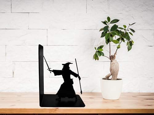 Decorative Bookends - Metal Book Ends - Black Finish - Wizard bookends Magical Bookends - 7" Tall bookends Heavy Bookends for Shelves - Image 2