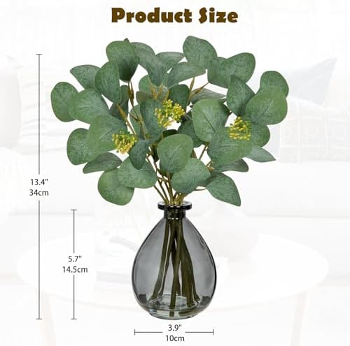 DILATATA Artificial Eucalyptus Stems in Glass Vase with Faux Water, 13" Fake Plant Eucalyptus Leaves Greenery for Table Centerpiece Office Home Decor - Black - Image 2