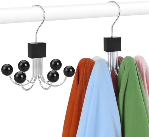 TOPIA HANGER Sweatshirt Hangers 2-Pack with 6 Wooden Balls, Purse Hanger, Scarf Hanger, Wooden Closet Hooks, Handbag Organizer, Bra Hanger, Accessory Organizers for Scarf, Tanktop, Hat, Hoodie CT82B by TOPIAHANGER