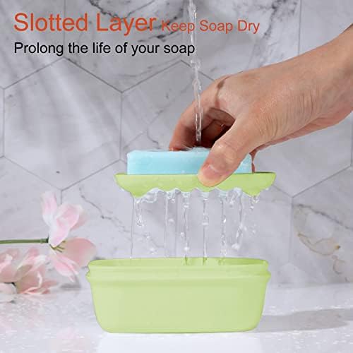 Quatish Leakproof Soap Dish with Lid & Draining Layer, Shatterproof Travel Bar Soap Holder Case Container, Portable Travel Size Toiletries Essentials for Camping, Gym, Bathroom, Green - Image 3