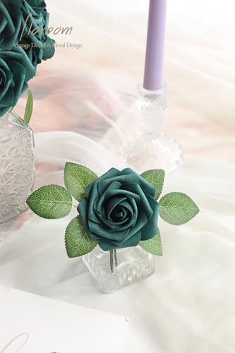 Floroom Artificial Flowers 25pcs Real Looking Peacock Green Foam Fake Roses with Stems for DIY Wedding Bouquets Bridal Shower Centerpieces Floral Arrangements Party Tables Home Decorations - Image 5