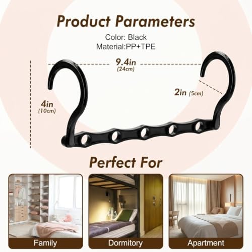 HOUSE DAY 10 Pack Space Saving Hangers, Black, Premium Smart Hanger - Image 4