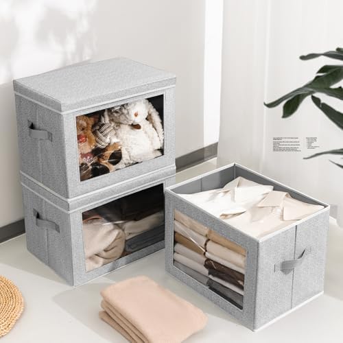 Homsorout Fabric Storage Bins with Lids, Large Storage Cubes with Window, Fabric Storage Baskets Bins for shelves, Closet Storage Boxes for Clothes, Towel, Office, 4 Packs, Blended - Image 3
