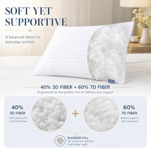 CozyLux Pillows Standard Size Set of 4, Hotel Style Stripe Bed Pillow - Image 4