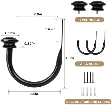 TONIAL Curtain Holdbacks, Small Cap Finials, Black(1 Pair/2 Pack), Small - Image 6