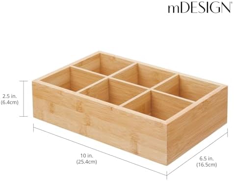 mDesign Bamboo Tea & Food Storage Organizer Container Box - Wooden Holder Case for Tea Bags, Coffee, Snacks, Sugar, Sweeteners, and Small Packets - Echo Collection - Natural Wood - Image 3