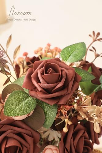 Floroom Artificial Flowers 25pcs Real Looking Terracotta Foam Fake Roses with Stems for DIY Wedding Bouquets Bridal Shower Centerpieces Floral Arrangements Party Tables Home Decorations - Image 5