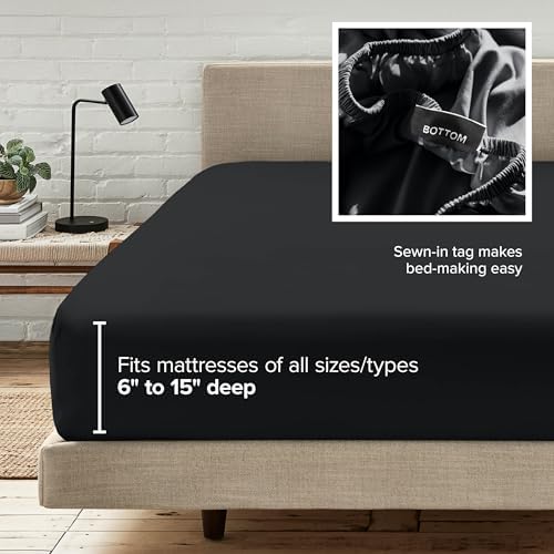 Bare Home Full XL Fitted Sheet - 1800 Ultra-Soft (Full XL, Black) - Image 6