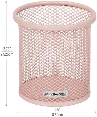 Mind Reader Pen and Accessories Holder, Desktop Organizer, Office, Metal Mesh, 3.5"L x 3.5"W x 3.75"H, Set of 3, Pink - Image 3