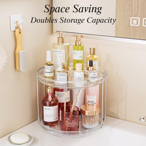 LAMU 4 Pack 10.6'' 2-Tier Lazy Susan Turntable Organizer Rotating Spice Rack Organization for Cabinet, Kitchen, Pantry, Countertop, Bathroom, Vanity, Makeup Organizer, Clear - Image 4