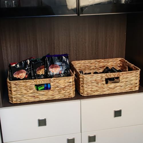 Rectangular Wicker Shelf Basket, Square Water Hyacinth Woven Storage Basket - Image 3