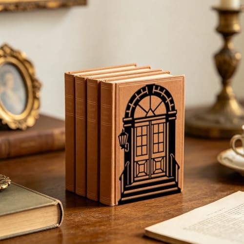 WADORN Gothic Porch Metal Decorative Bookends, Vintage Porch Heavy Duty Book Stand Retro Black Non-Skid Book Holder Stopper for Home Office School Library Study Room Back to School, 5.3x4.3x7.9 Inch - Image 5
