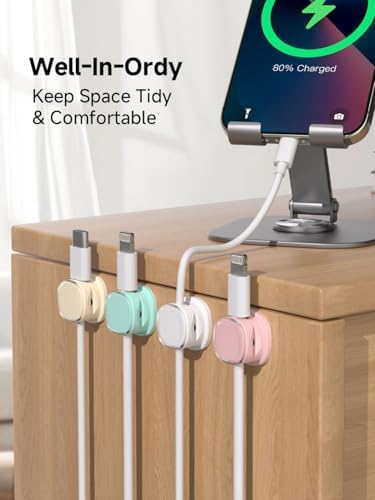 Magnetic Cable Clips, Adjustable Cord Holder Management, Adhesive Wire Keeper Organizer for Home Office Desk Phone PC Car Wall Desktop Nightstand Appliance (9-PCS White_Purple_Cyan_Apricot) - Image 4