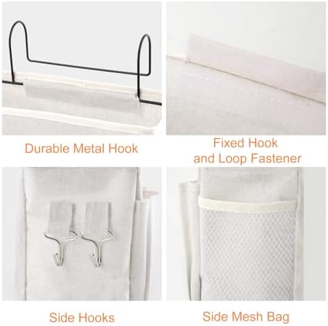 Surblue Bedside Caddy Bedside Storage Bag Hanging Organizer for Bunk, Hospital Beds, Dorm Rooms Bed Rails Camp 4 Pockets and 2 Hooks (White) - Image 3