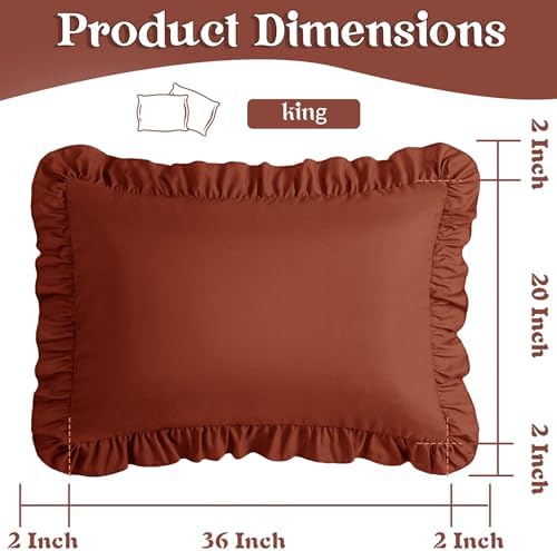 KKJIAF Ruffle Pillow Cases King Size Set of 2, Dusty Orange - Image 3
