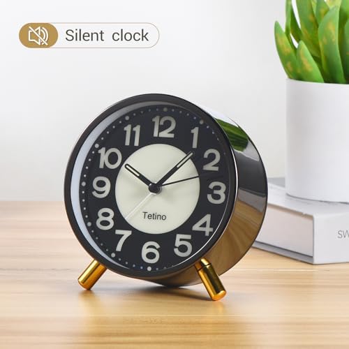 Tetino Analog Alarm Clock,Silent Non Ticking Small Clock with Night Light, Battery Operated, Simple Design, Desk Clock for Bedroom, Bedside, Desk, Adult, Kid, Gift，Ideal Decor (Light Luxury Gray) - Image 4