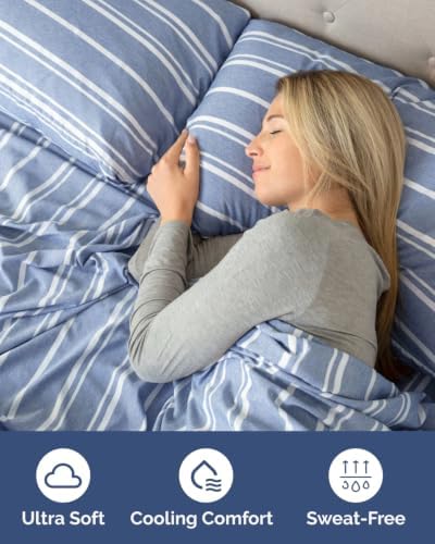 CGK Linens 2 Pack Extra Deep Twin XL Fitted Sheets - Blue Stripes - Image 3